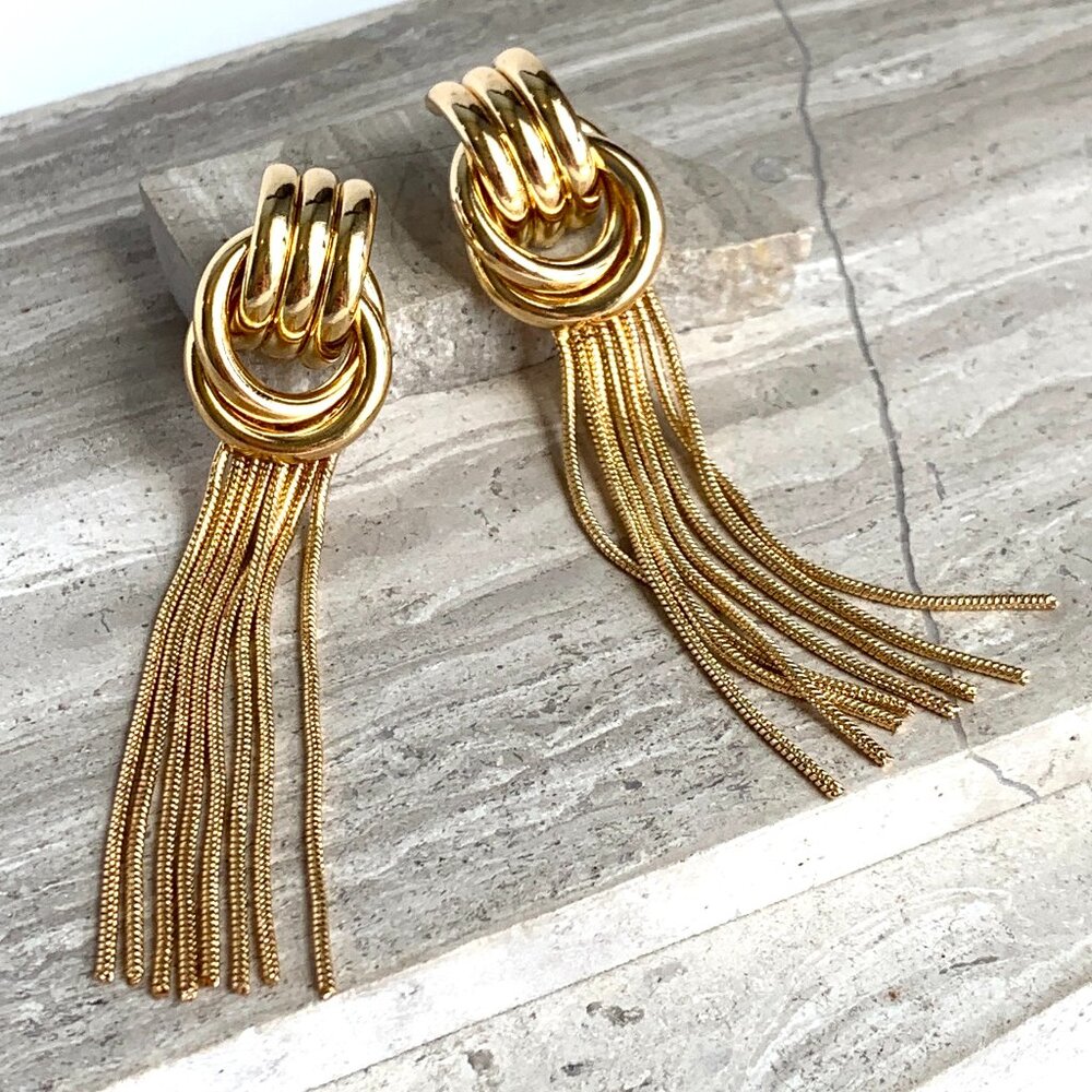 NEW~ Anthropologie Gold Baby Knot Tassel Earrings